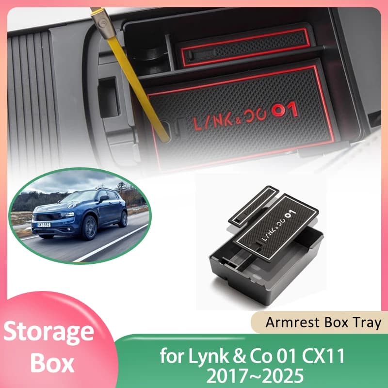 Scatola portaoggetti per auto per Lynk & Co 01 CX11 2017 ~ 2025 2018 2019 Tappetino in gomma Portabicchieri Console centrale Organizer Bracciolo Vassoio Accessorio