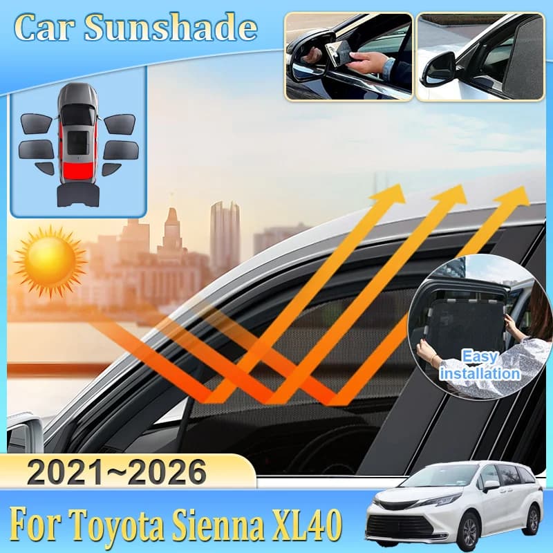 Tendina Parasole a Rete per Auto Toyota Sienna XL40 2021-2026, Protezione UV Oscurante, Tenda per Parabrezza con Cornice, Accessori Auto