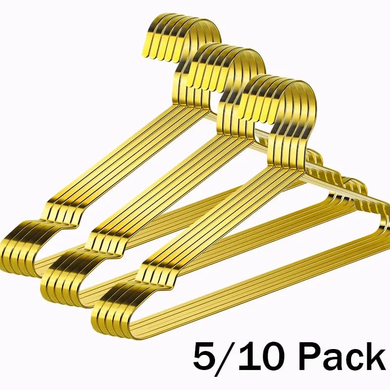 Luxury Gold Metal Hangers,8MM Thickened Stainless Steel Laundry Drying Rack for Coat,Premium Heavy Duty Clothes Hanger 5/10 Pack