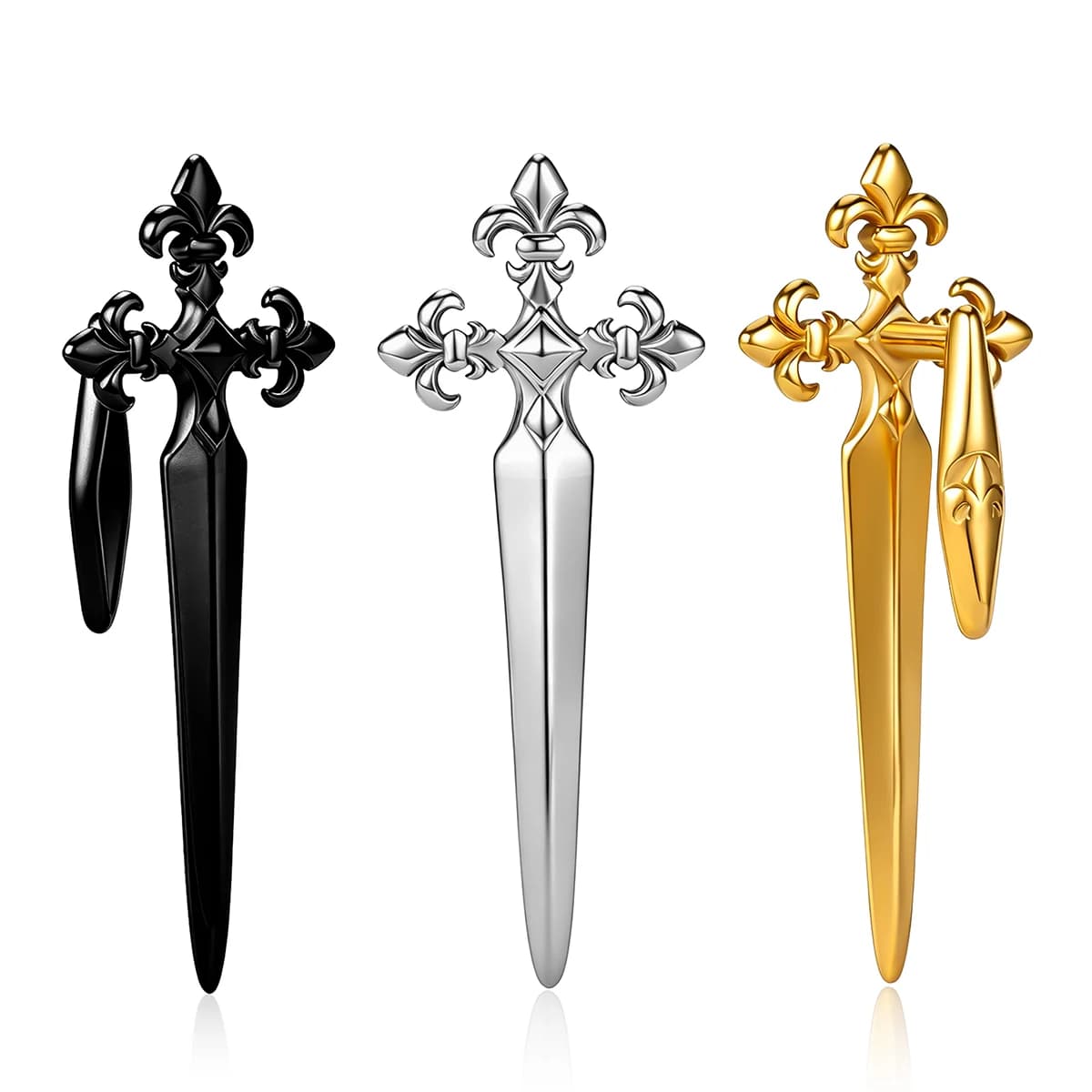 Vankula 2pcs Gothic Fleur De Lis Sword Ear weights ear tunnles plugs Piercing Cross Ear Wrap Punk Vintage Anti Allergy Earring