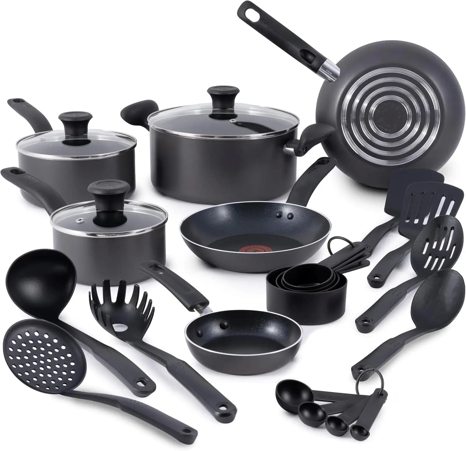 Set of 18 Pieces Anti-adhesive Pots, Suitable for Oven up to 350°F, Includes Padelle, Casseruole, Large Pots and Covers, Dishwasher Washables, Gray Color Stone