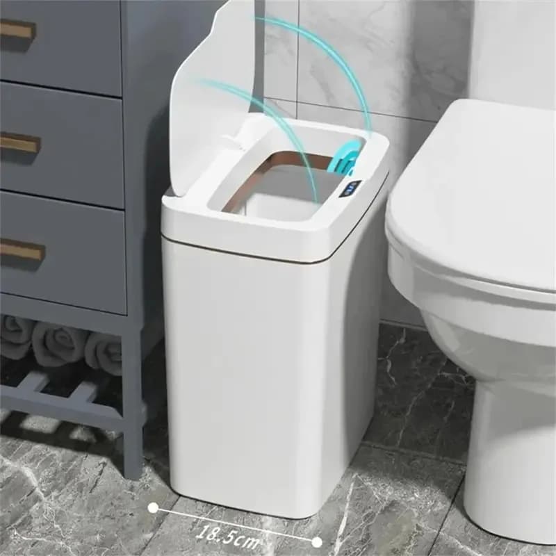 Cestino Intelligente da Bagno da 15L con Insacchettamento Automatico, Cestino Elettronico Bianco Senza Contatto, Bidone della Spazzatura Smart con Sensore, per Casa Intelligente