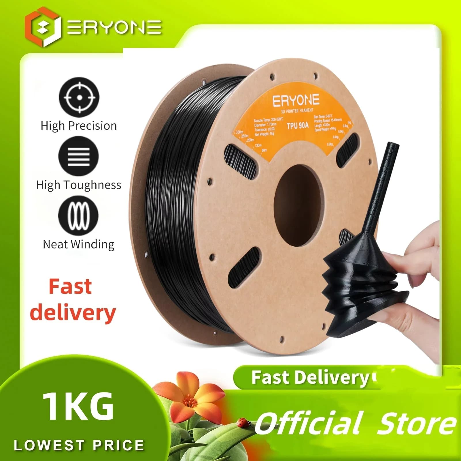 ERYONE 1KG TPU 90A Filamento Premium Stampa 3D, multicolore disponibile, 1kg filamento tpu 90a grande vendita 1,75mm, 1KG/bobina
