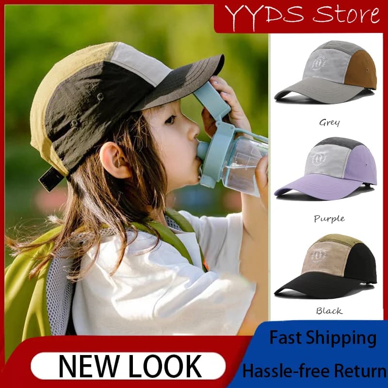 Summer Parent‑Kids Color Block Baseball Cap Quick Dry Breathable Sun Protection Peaked Hat for Boys Girls Outdoor Travel