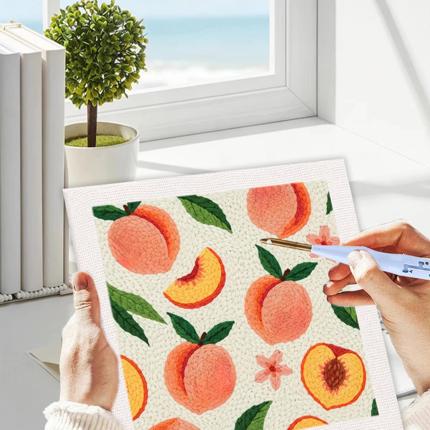 GATYZTORY 25x25cm Punch Needle Kits Home Decor Diy Kits Peach Punch Needle Kits Adults Beginner Original Gifts Beginner Embroide