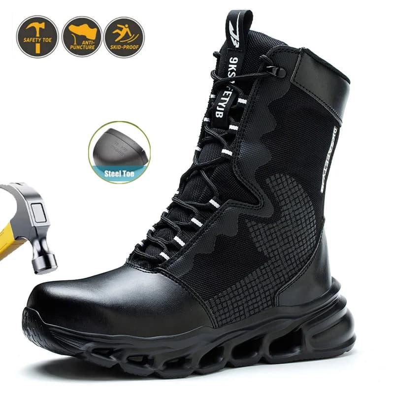 Stivali da lavoro indistruttibili Scarpe da uomo con punta in acciaio Stivali speciali da allenamento alti Botas da trekking con suola dura ammortizzante per esterni