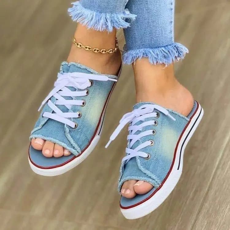 Women's Slippers Open Toe Women's Canvas Shoes Stringed Denim Beach Sandals Non-slip Shoes Women's Summer Shoes Pantuflas Mujer