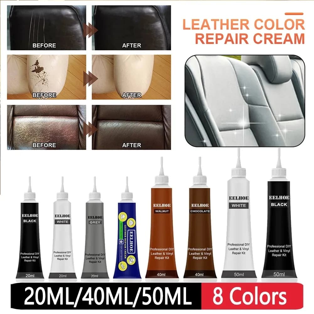 Agente di riparazione in pelle per seggiolino auto 8 colori 20/40/50 mlkit di riparazione in vinile in pelle fai da te pasta detergente in pelle per giacca per mobili da divano di casa