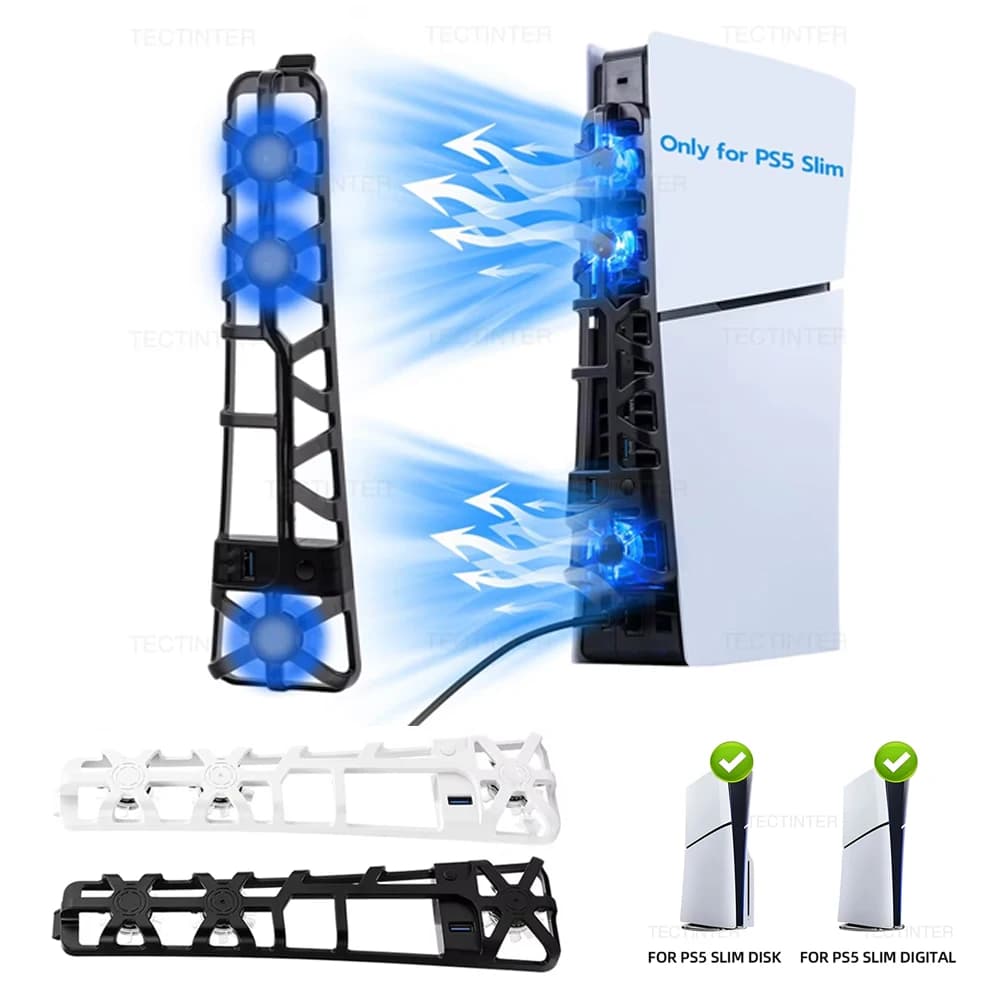 Ventola di raffreddamento per PS5 Slim Disc Edition/Edizione digitale con illuminazione RGB e porta USB 3.0 per accessori Playstation 5 Slim