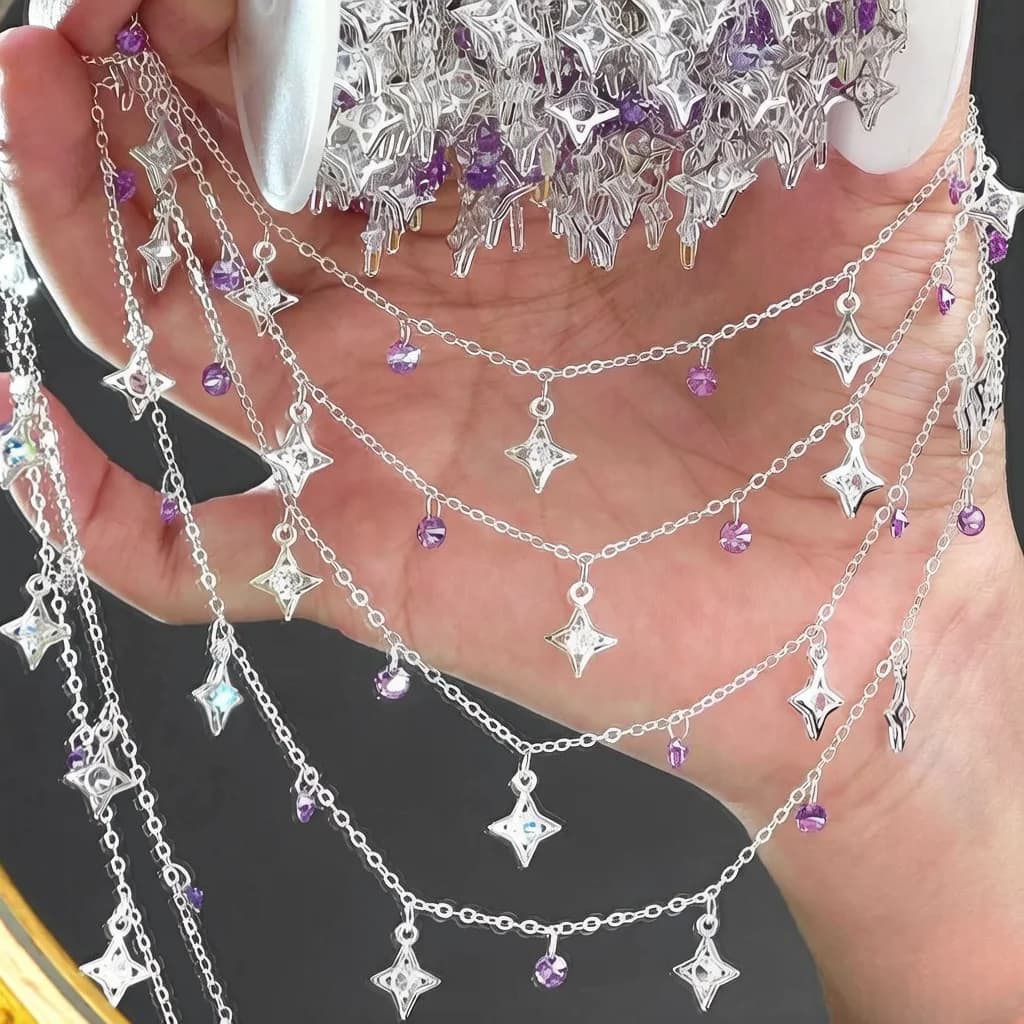 Catene in Rame Puro con Zirconi a Stella da 0,5/1/2M, Squisite, per Gioielli Fai da Te, Collane, Decorazioni per Borse, Nappe e Accessori per Abbigliamento