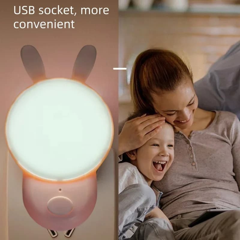 Simpatica luce notturna coniglietto, luce plug-in USB, con luce bianca fredda e fredda, regolabile a 3 velocità, adatta per regali