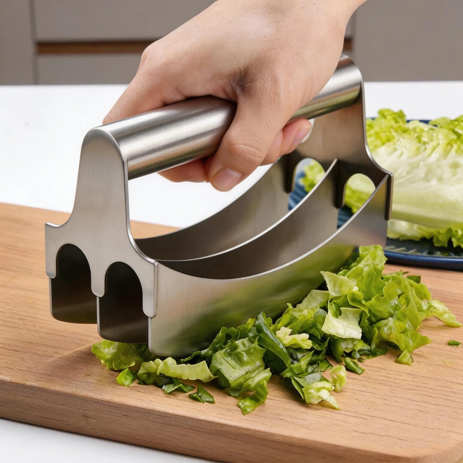 Coltello da Cucina in Acciaio Inox 304, Set di Coltelli da Cucina Doppi, Tagliapasta, Tritaverdure a Tripla Lama