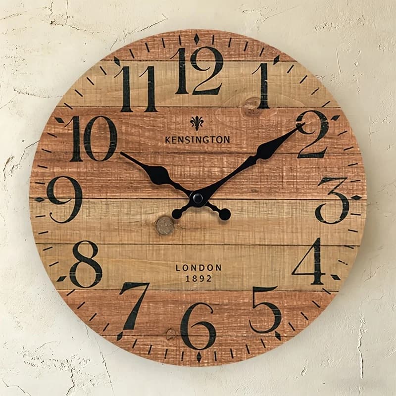 Orologio da Parete Rotondo, Orologio Vintage Stile Londra con Effetto Legno, Design Britannico per Montaggio a Parete, Silenzioso Senza Ticchettio