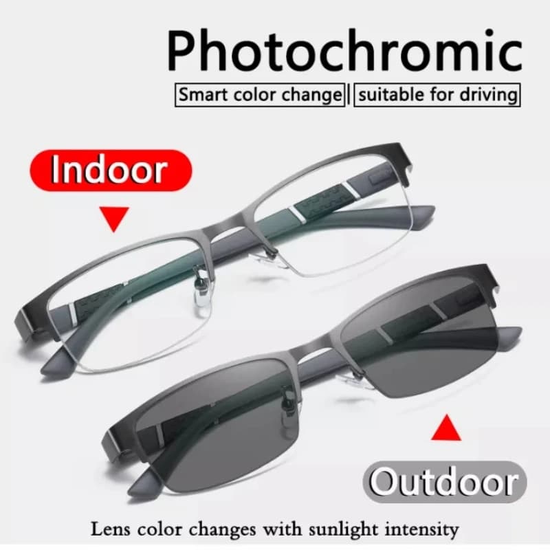 Blue Light Glasses Photochromatic Sunglasses Myopia business style glasses half-mounted Diopters 0 to -6.0 Men's Glasses