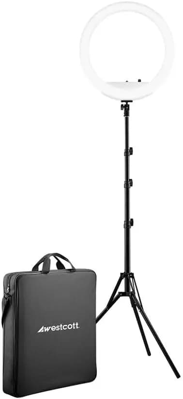 18” Bi-Color LED Ring Light Kit with Batteries and Stand Professional Studio Continuous Lighting for Photography, Video Conferen