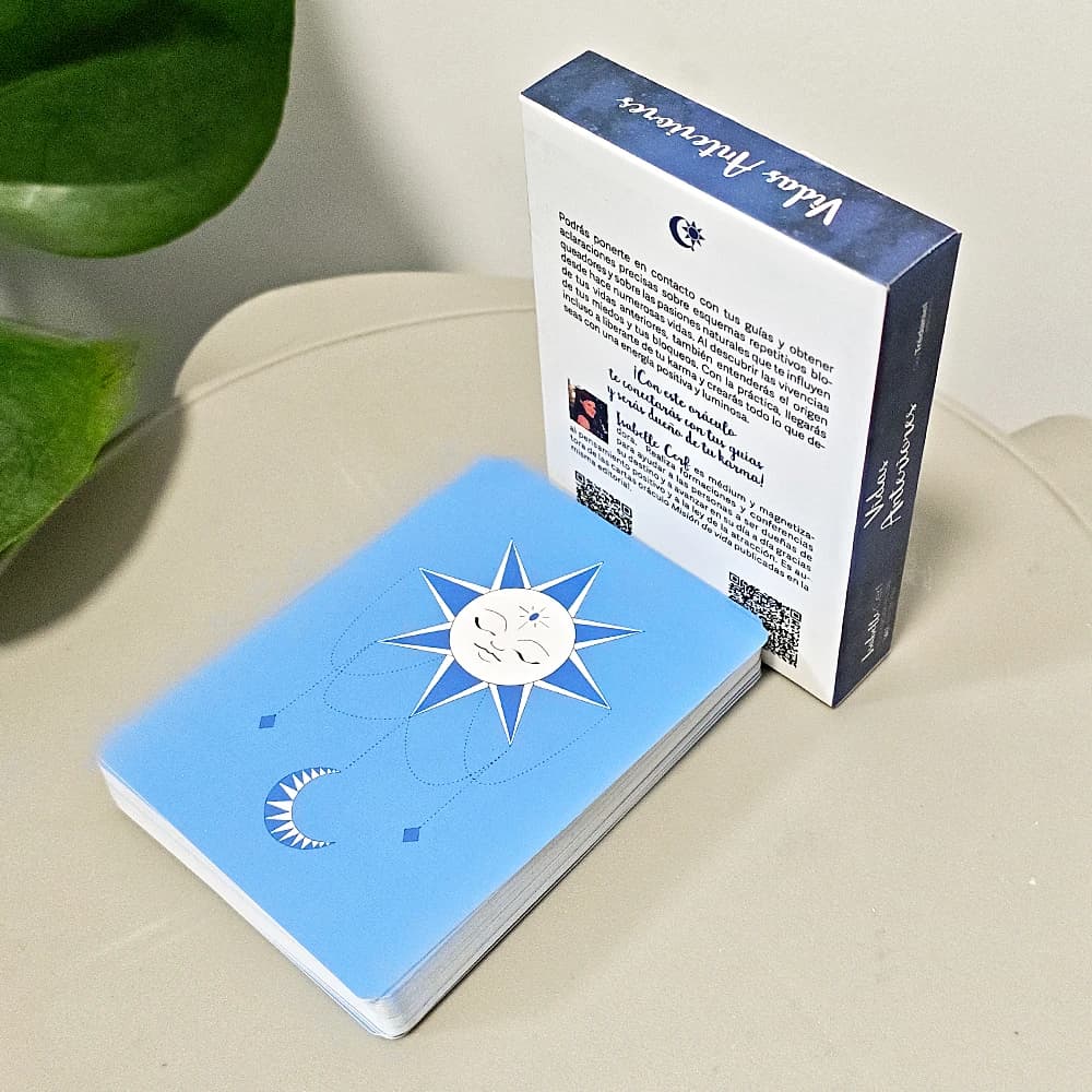 42 Carte Oracle Vidas Anteriores Edizione Spagnola, Mazzo di Carte per Vite Passate per Guarigione dell'Anima e del Karma, Bifacciali in Rilievo 10,5*7,5 cm