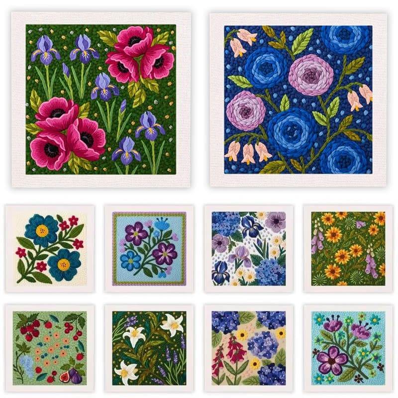 25x25cm Punch Needle Embroidery Starter Kits Flower Pattern For Adults Beginners Punch Needle Kits With Embroidery Frame Sewing