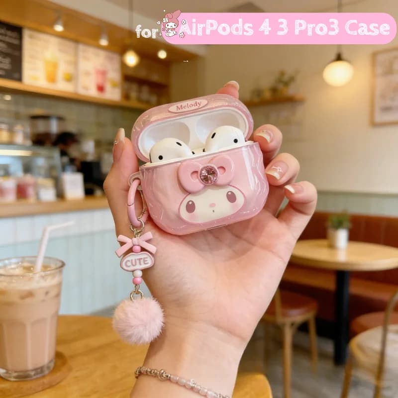 Kawaii Cartoon My Melody Earphone Case For Airpods 4 3 2 1 Pro 3 2 4 Wireless Bluetooth Decorat Pendant Scratch Resistant Cover