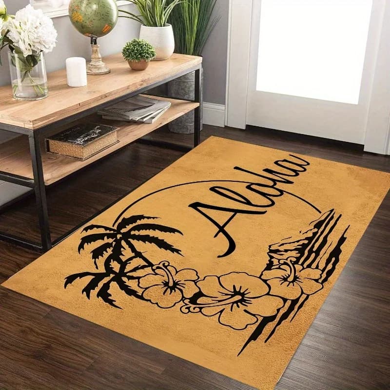 Zerbino Aloha tropicale: design con palme e ibisco per un'ingresso rilassante, perfetto per portare la spiaggia all'interno
