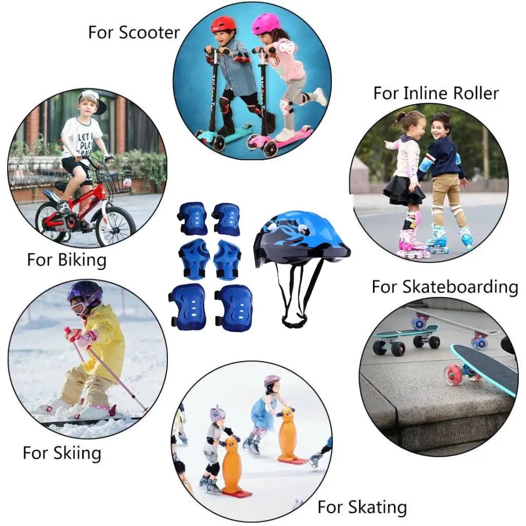 Set Casco da Bicicletta per Bambini con Protezioni Regolabili per Ginocchia, Gomiti e Polsi, Attrezzatura Protettiva per Attività all'Aperto