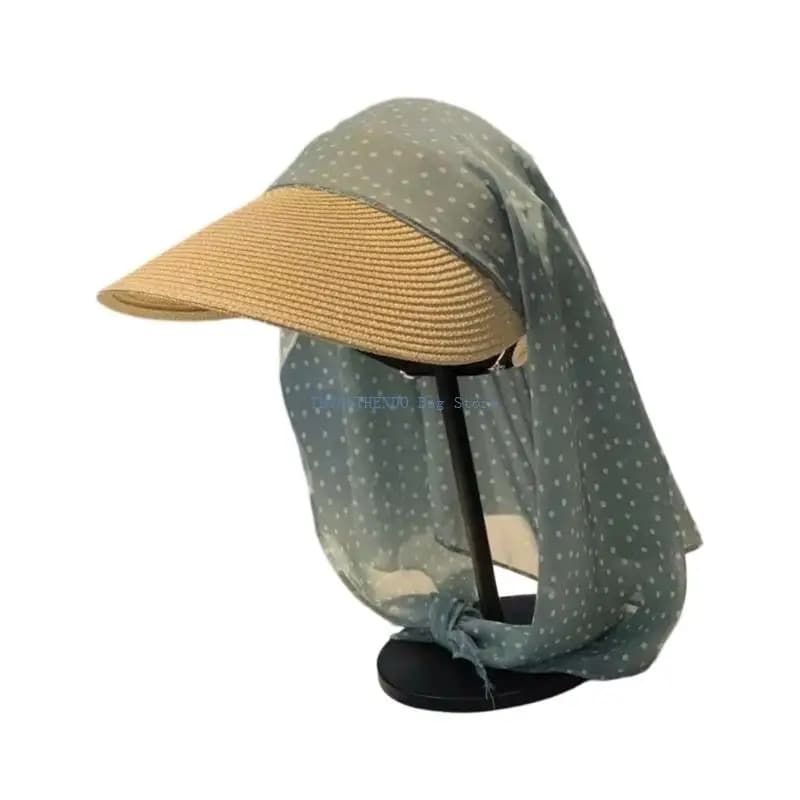 340D Fashionable Straw Hat for Women Girl Daily Outfit Spring Sun Hat with Head Scarf For Beach Vacation And Outdoor Activity