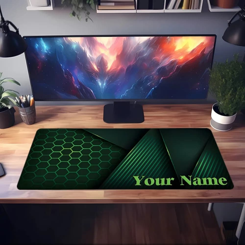 [2D Flat] 1pc Custom Personalized Green Hexagon Geometric Mouse Pad Custom Name Multi Sizes Gaming Mouse Pad