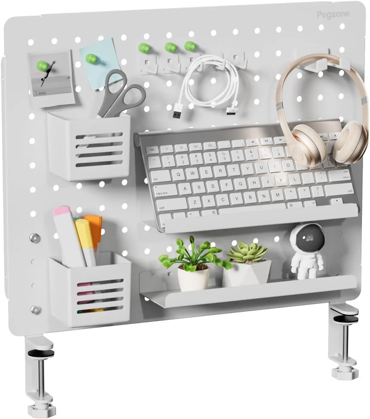 Organizzatore da Scrivania con Pannello Forato Magnetico e 15 Accessori, Grande Bianco per Ufficio, Gaming e Casa