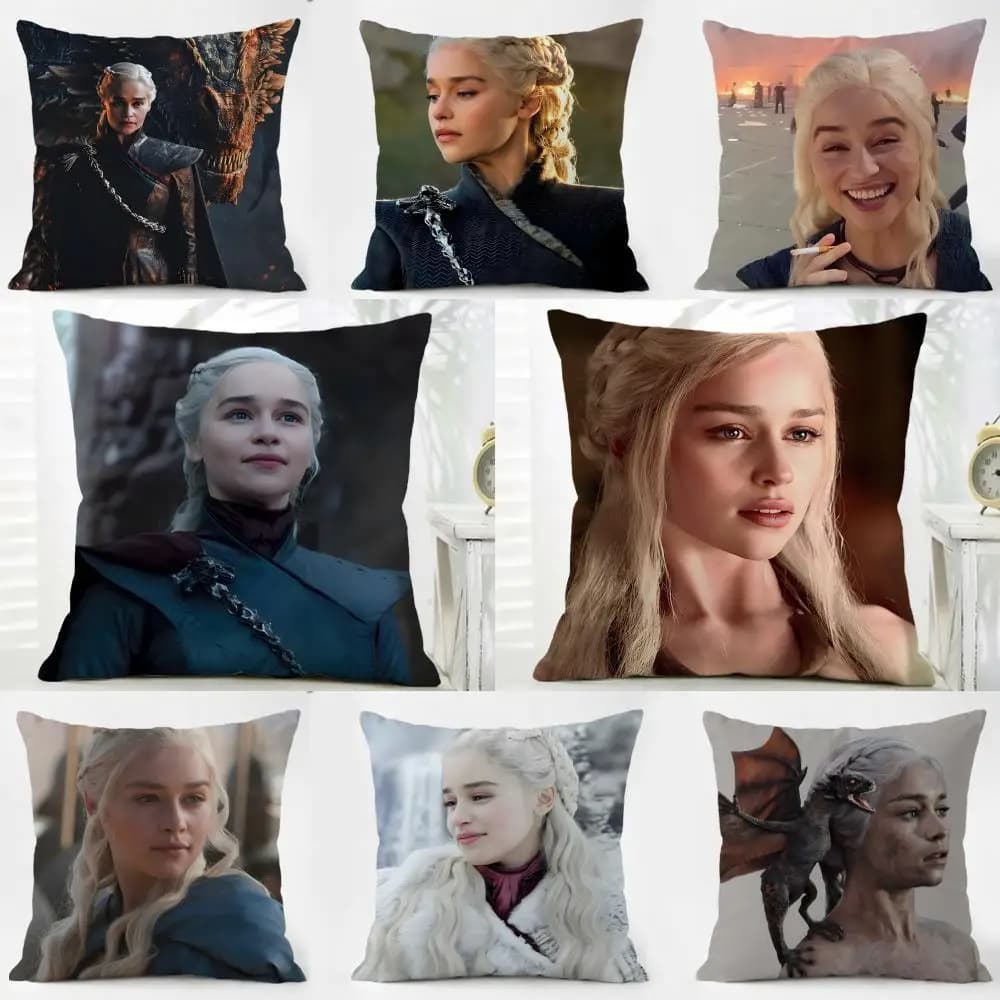 Fodera per cuscino D-Daenerys Targaryen in tessuto morbido e delicato con cerniera a scomparsa