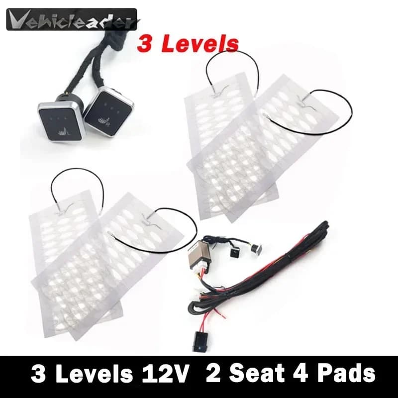 Universal 2 Seats 4pcs 12v Car Carbon Fiber 3 Level Heated Seat Heater Pad Switch Kit Square Switch Winter Warmer Seat Covers