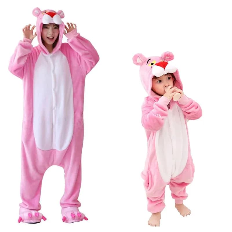 Adult Pink Onesie Kigurumi Pajamas Flannel Cartoon Halloween Party Jumpsuits Pyjamas Suit Zipper Outfit Panther