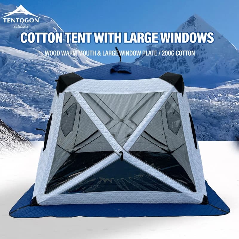 Tenda da pesca invernale all'aperto per campeggio 3-4 persone con finestre Tenda ad apertura rapida Gadget da campeggio antivento e impermeabili
