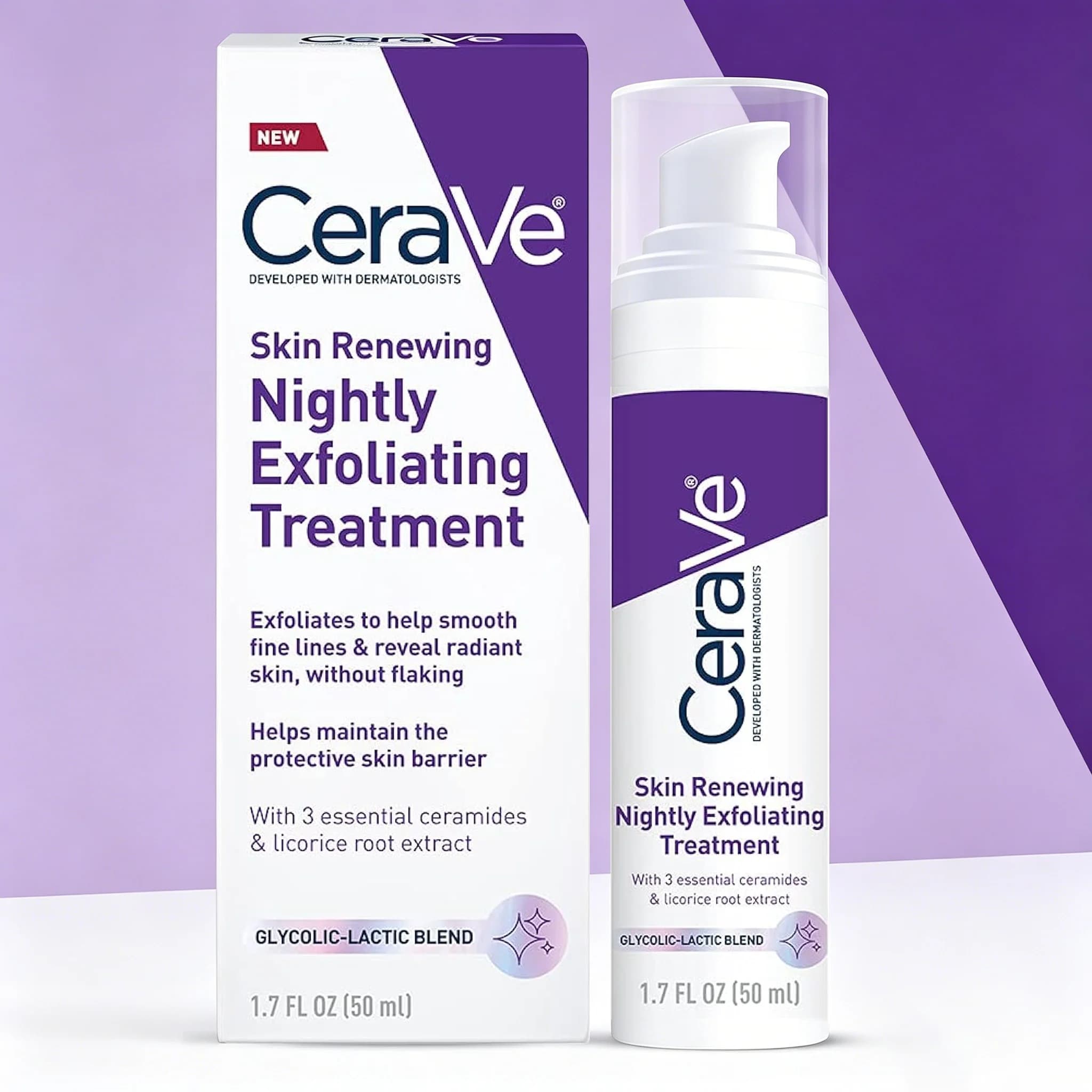 CeraVe Trattamento Esfoliante Notturno Rinnovante per la Pelle 50ml Siero con Acido Glicolico e Lattico con Ceramidi per una Pelle Luminosa e Liscia
