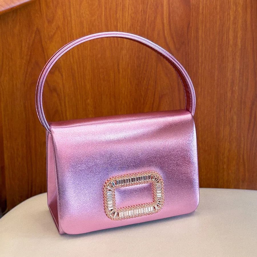 Borsa da donna elegante, piccola borsa quadrata, borsa da sera con diamanti incastonati, borsa a tracolla con catena, borsa messenger.