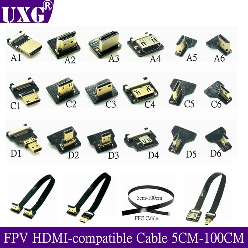 Nastro piatto FPV Connettore compatibile HDMI Cavo flessibile Raspberry Pi 4 Micro HDTV a HD Mini HD Femmina 90 gradi FFC 20pin