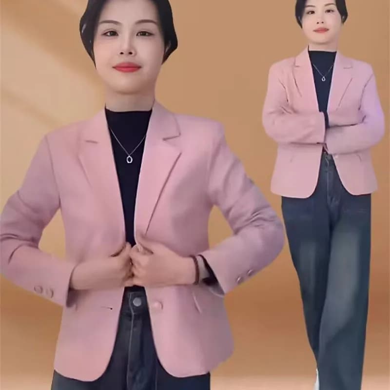 Korean Lady Solid Color Short Suit Outwear Women Fashion Leisure Small Suit Coat Spring Autumn Female Long Sleeves Blazer Jacket