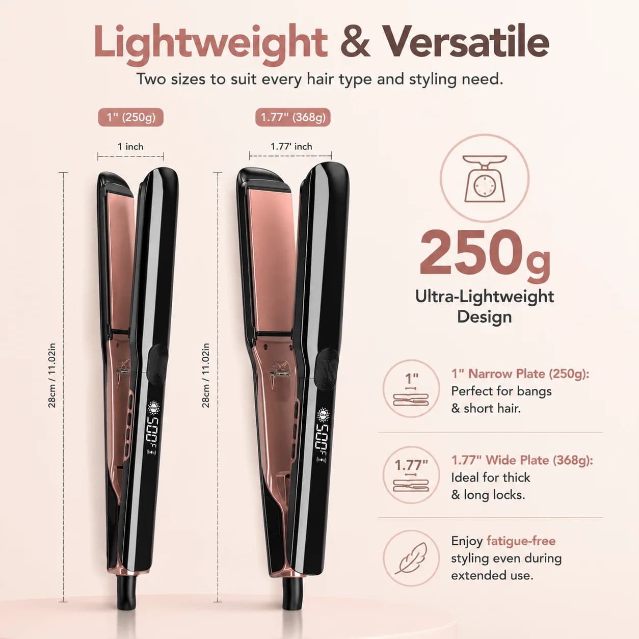 Flat Iron Curling Iron 500F High Temperature Dual Voltage Ceramic-Coated Hair Straightener 1 Inch/1.7inch Flat Iron