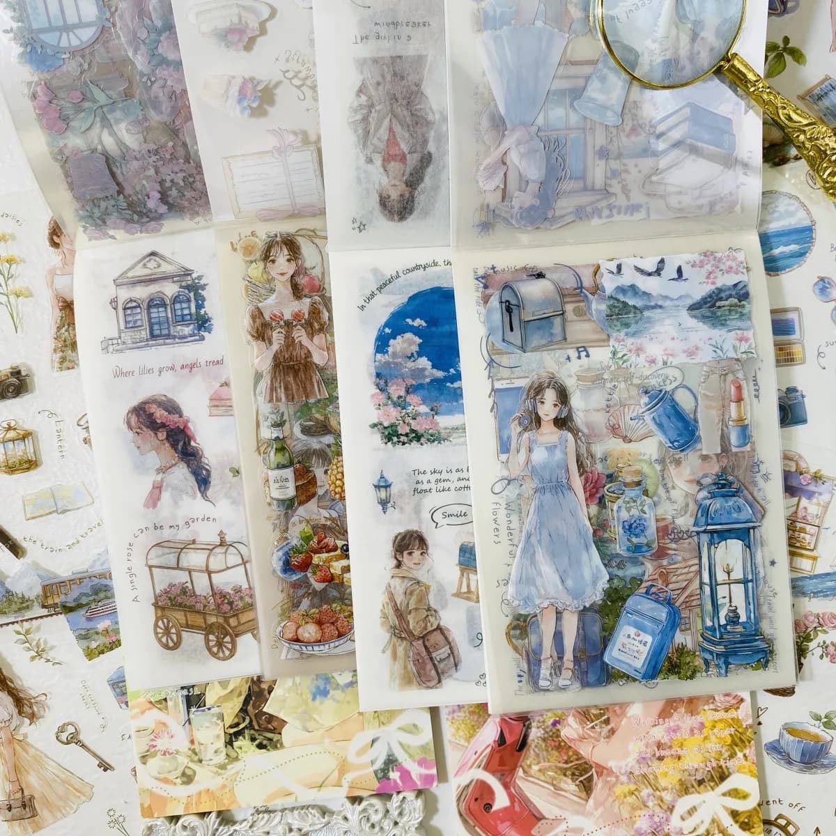 20 fogli adesivi per album adesivi in carta Washi in PET con personaggi vintage scrapbooking adesivi per abbellimenti artigianali per diario spazzatura