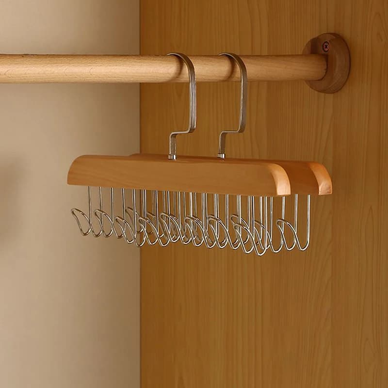 1PC Wooden Canopy Clothes Hanger 8 Hooks Waist Hats Organizer Rack Anti-slip Saver Space Cabinet Holders for Clothing