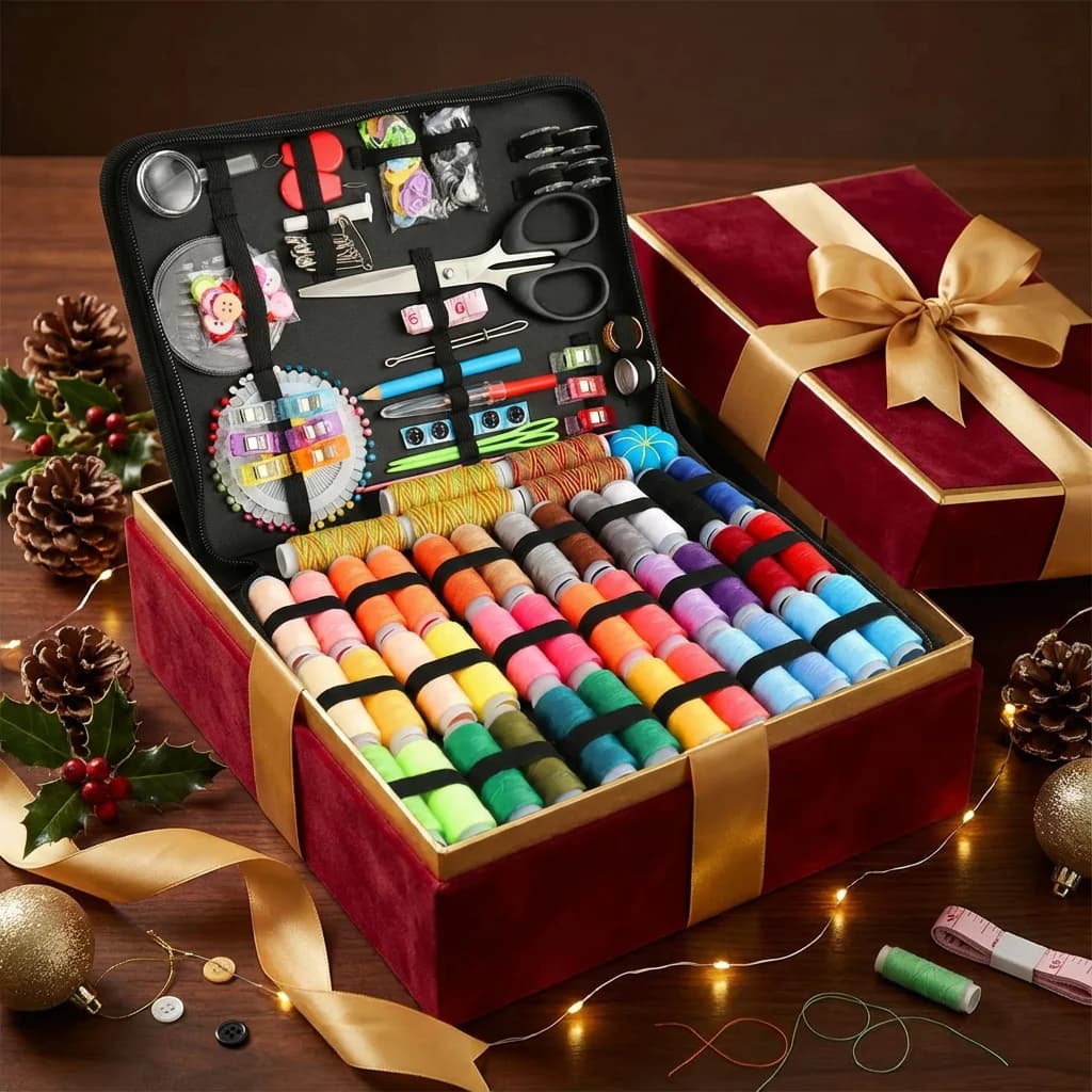 Grande kit da cucito portatile per la casa, set completo. 20x14cm, con Fili, Aghi, Forbici, Compatto