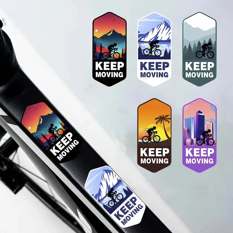 Adesivo per mountain bike KEEP MOVING in 2 pezzi - Adesivo per telaio esagonale impermeabile, design paesaggistico (montaglie, skyline cittadina,