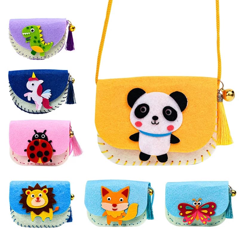 Borsa a tracolla fai-da-te Kit da cucito in tessuto non tessuto per bambini Borsa a tracolla con giunture di filo ad ago fatta a mano Regali di compleanno per ragazze