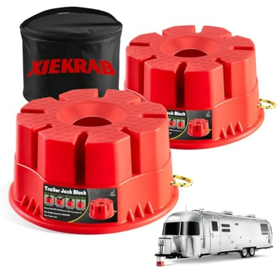 Set da 2 Blocchi Rosso per Jack da Rimorchio con Borsa per il Trasporto, Tamponi Stabilizzatori Resistenti per Roulotte, Camper e Piedi a Forbice per Rimorchi a 5 Ruote
