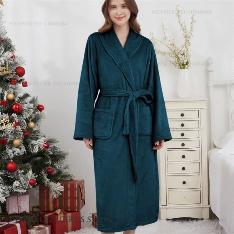 Inverno Caldo Flanella Veste Casa Vestito Allentato Casual Donne Degli Indumenti Da Notte Pigiama Addensare Corallo Pile Da Notte Kimono Accappatoio Abito