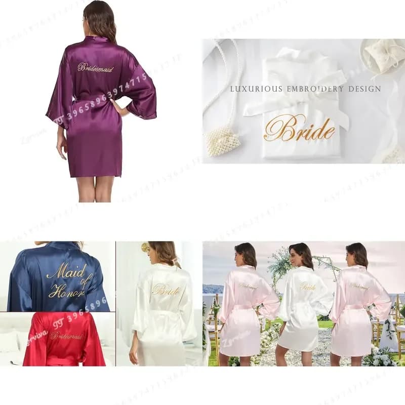 Bridal Satin Kimono Robe Embroidered Bridesmaid Morning Gown Loose Summer Nightdress Female Wedding Bathrobe Home Wear
