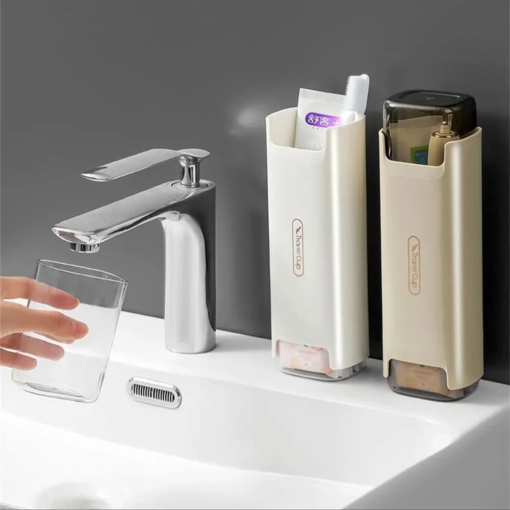 Tazza per collutorio da viaggio portatile Porta spazzolino multifunzionale Scatole portaoggetti per dentifricio domestico con cassetti Accessori da bagno