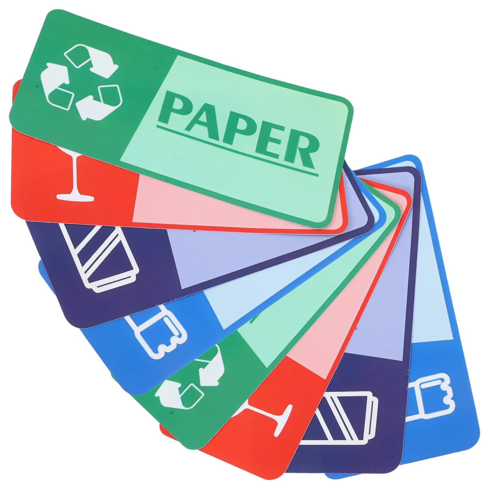 Confezione da 8 Fogli di Adesivi per Riciclaggio, Etichette Autoadesive Resistenti alle Intemperie per Contenitori di Carta, Plastica e Vetro