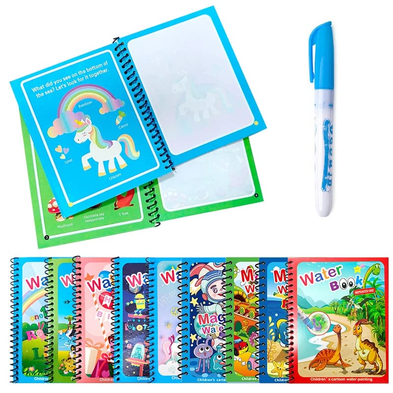 1Set Magic Water Drawing Book for Kids Reusable Water Coloring Book with Pen No Mess Painting Pad Early Educational Learning ZYF
