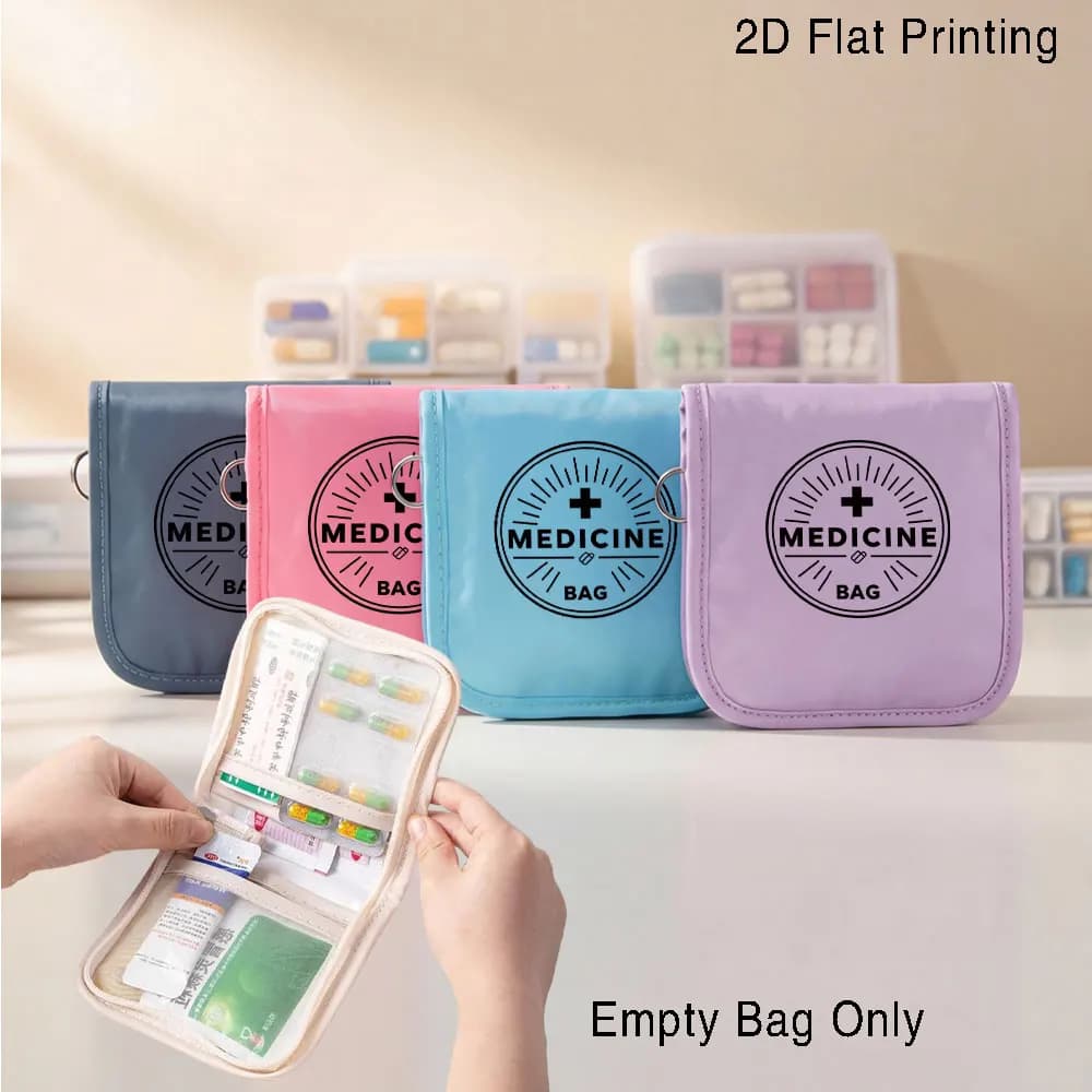 Cute Macaron Pastel Color First Aid Bag Foldable Dual Use Medicine Makeup Organizer with Hanging Ring Empty Bag Only