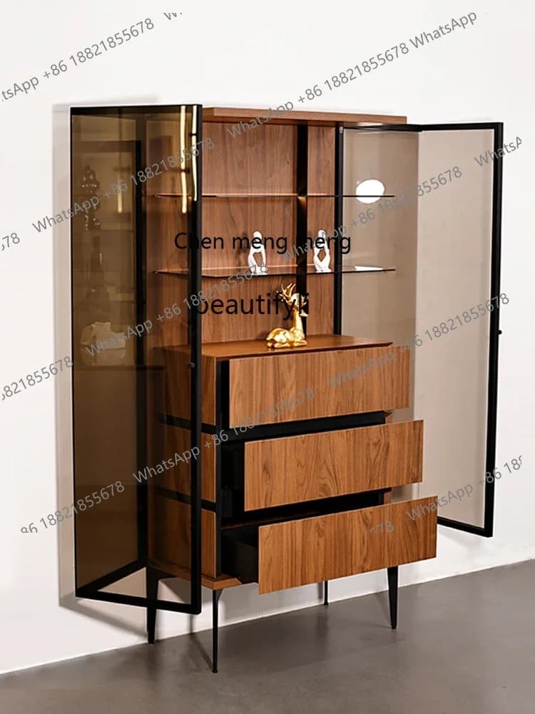 Nuovo arrivato Vetrina per vino italiana Vetrina in vetro di fascia alta Vetrina decorativa in legno massello con lampada