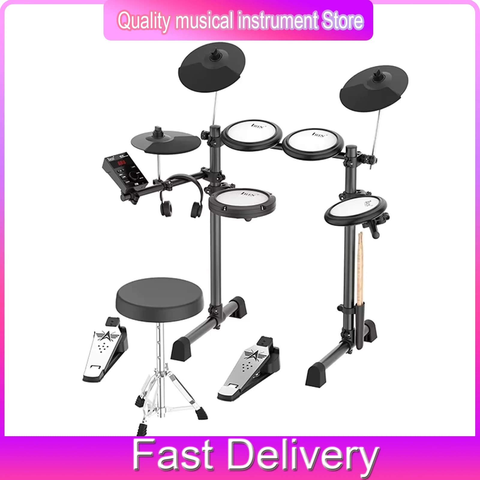 Batteria Elettronica Compatta con 300 Suoni, 5 Tamburi, 3 Piatti, in Silicone, con Connessione BT e USB MIDI, Strumento Musicale a Percussione